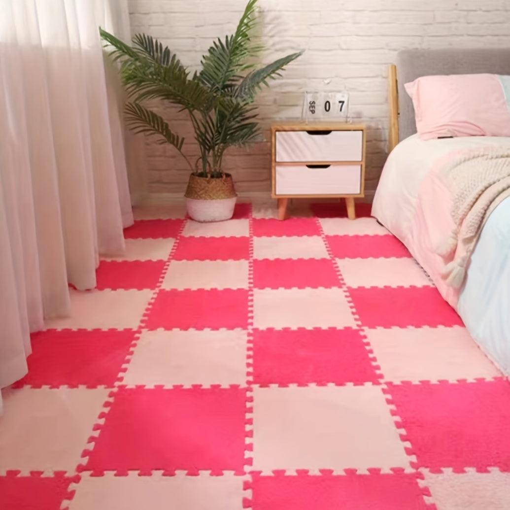 Cute Pink Puzzle Floor Mat Interlocking Fluffy Flooring Tiles