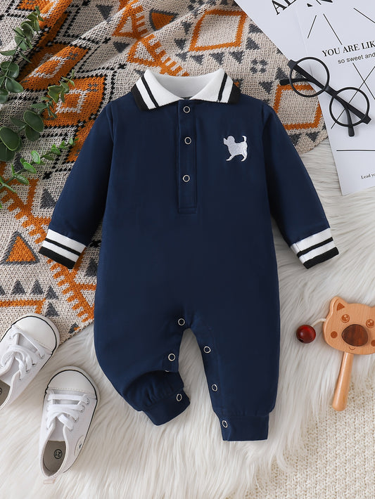 Adorable Embroidered Long-Sleeve Romper for Boys