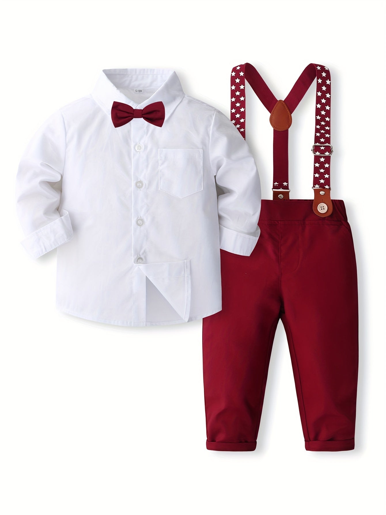 Gentleman Bowtie Shirt & Polka Dots Pattern Suspender Overall Pants Set