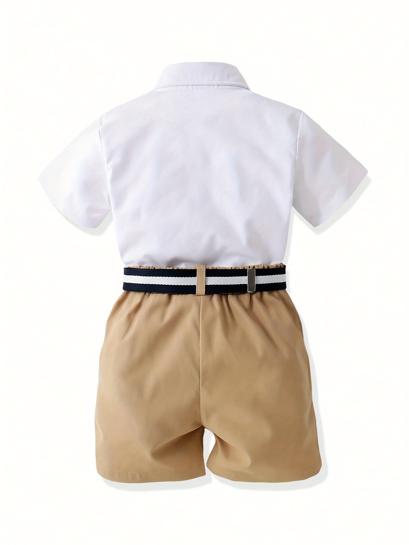 Casual Gentleman Set, Horse Embroidered Short Sleeve Shirt And Belted Shorts