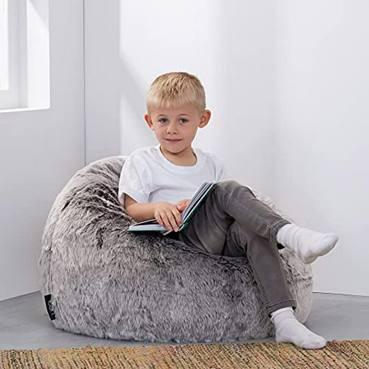 Faux Fur Bean Bag Chair Wolf Grey