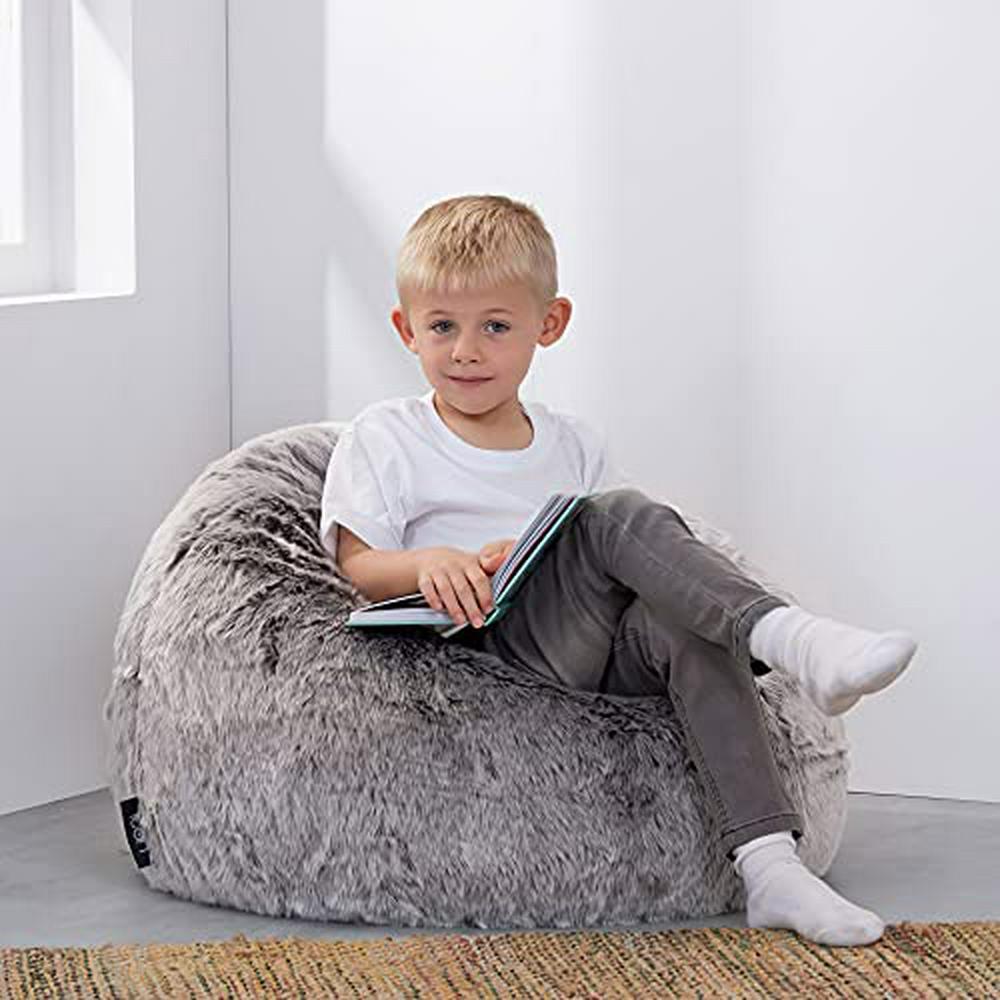 Kids Faux Fur Bean Bag Chair Arctic Wolf Grey Large Fluffy Bean Bags Nursery Decor Bedroom Accessories