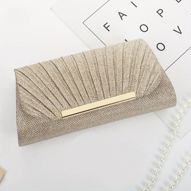 Glitter Envelope Clutch With Pleated Design Ladies Bag