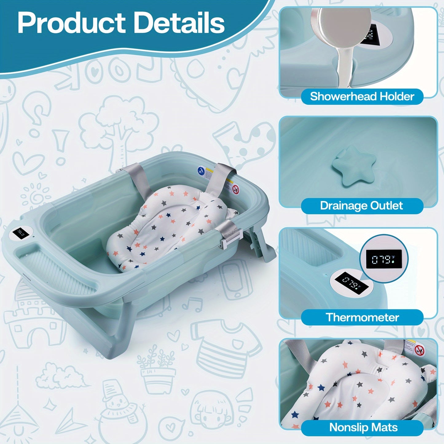 Foldable Baby Bath Tub, Baby Essentials For Newborn Baby Bathtub