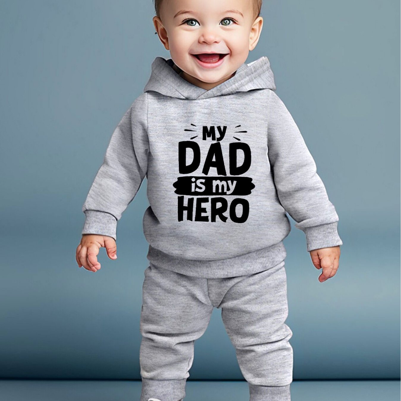 DAD IS MY HERO Print Long Sleeve Hooded Sweatshirt + Pants Set