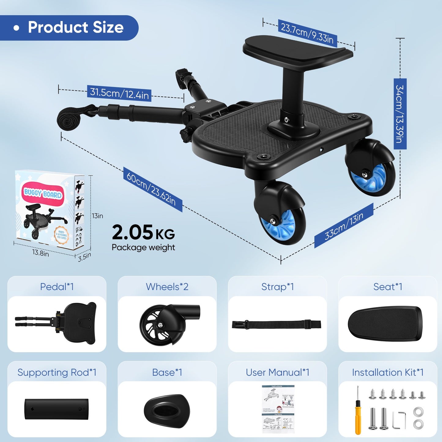 Guzzie+Guss Hitch Full Suspension Ride-On Stroller Board