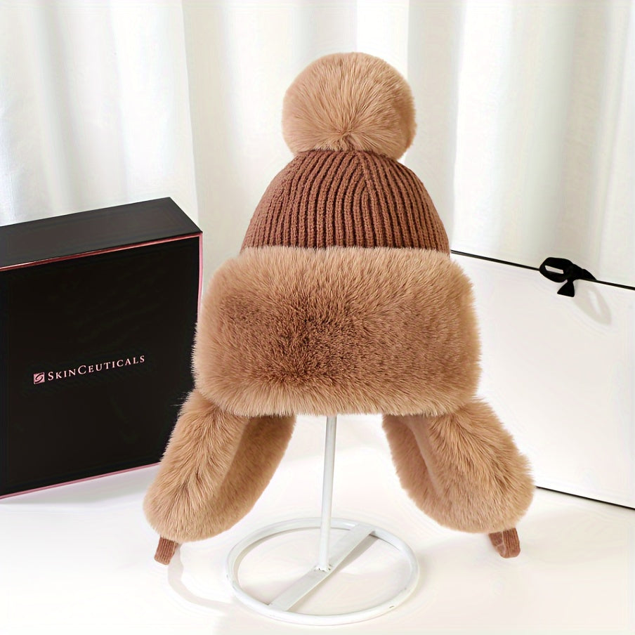 Thicken Plush Furry Ear Protection Thermal Bomber Hat, Fall Winter Keep Warm Soft Comfortable Earflap Warm Hat