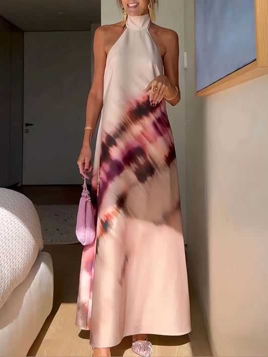 Tie-Dye Halter Waves of Elegance Dress