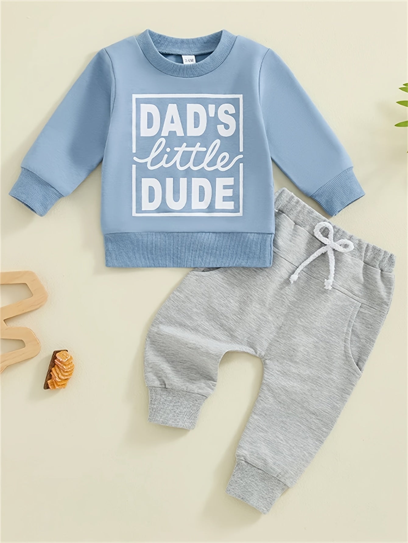 Baby's "Mama's Little Man" Print Sweatshirt & Casual Pants Outdoor Set