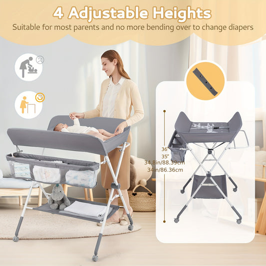 Baby Portable Folding Diaper Changing Station With Wheels