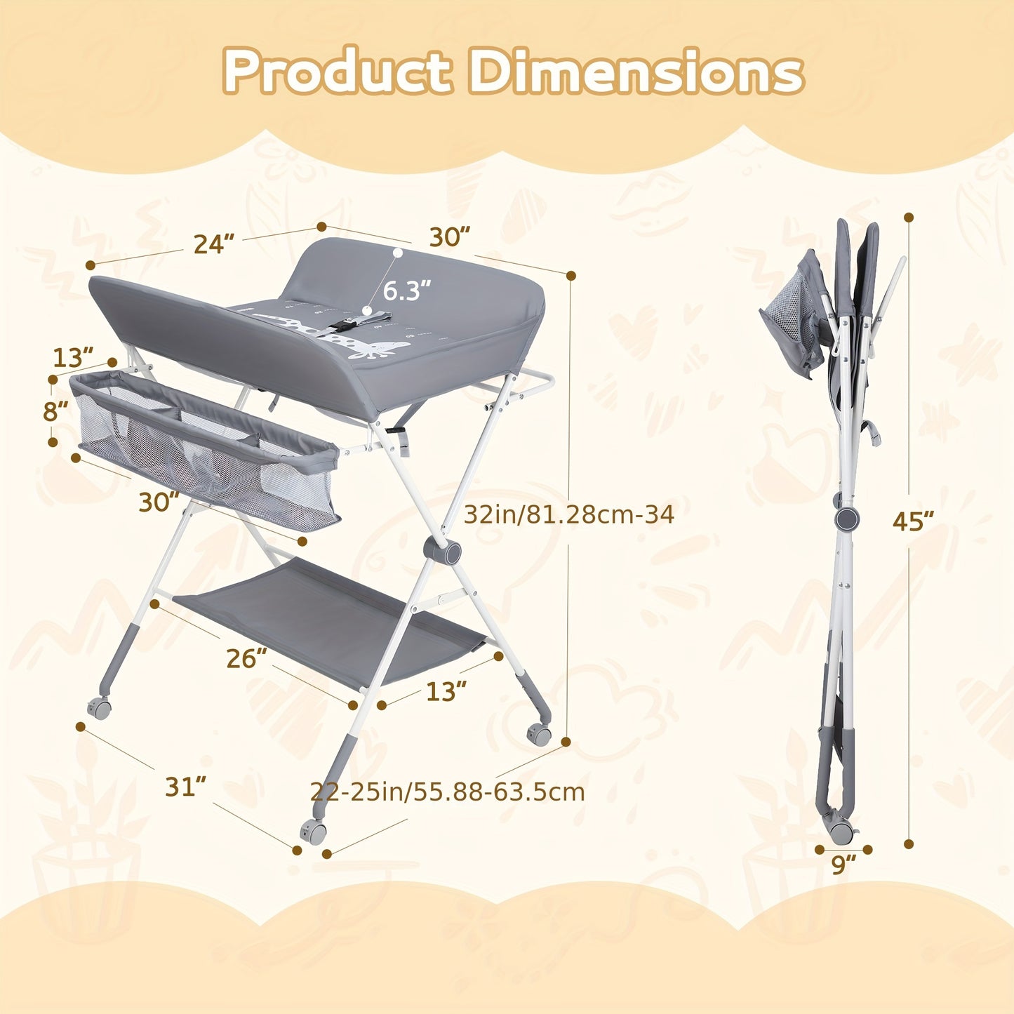 Baby Portable Folding Diaper Changing Station With Wheels