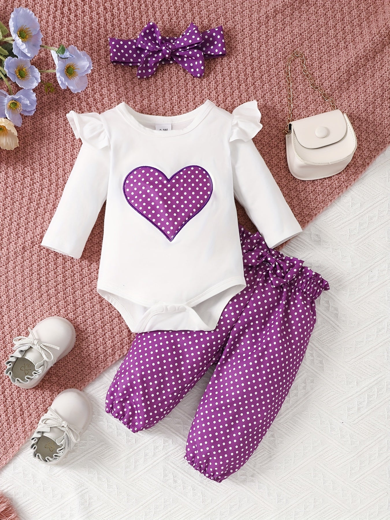 Baby Girl's Stylish Set, "Isn't She Lovely" Long Sleeve Onesie & Polka Dot Pants