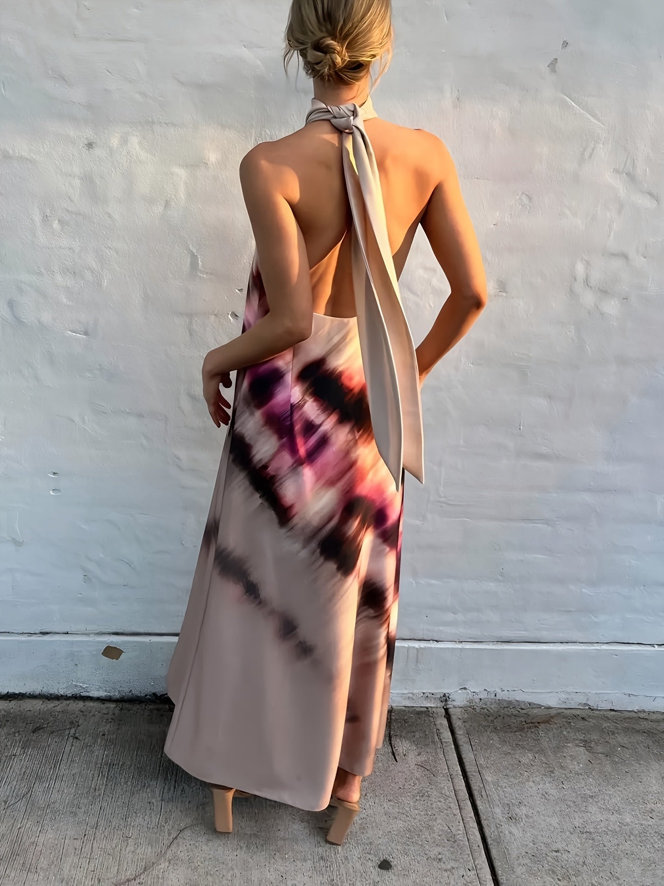 Tie-Dye Halter Waves of Elegance Dress