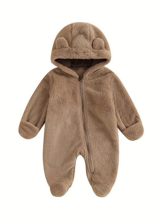 Baby Girl Boy Fleece Snowsuit Bear Jumpsuit Hooded