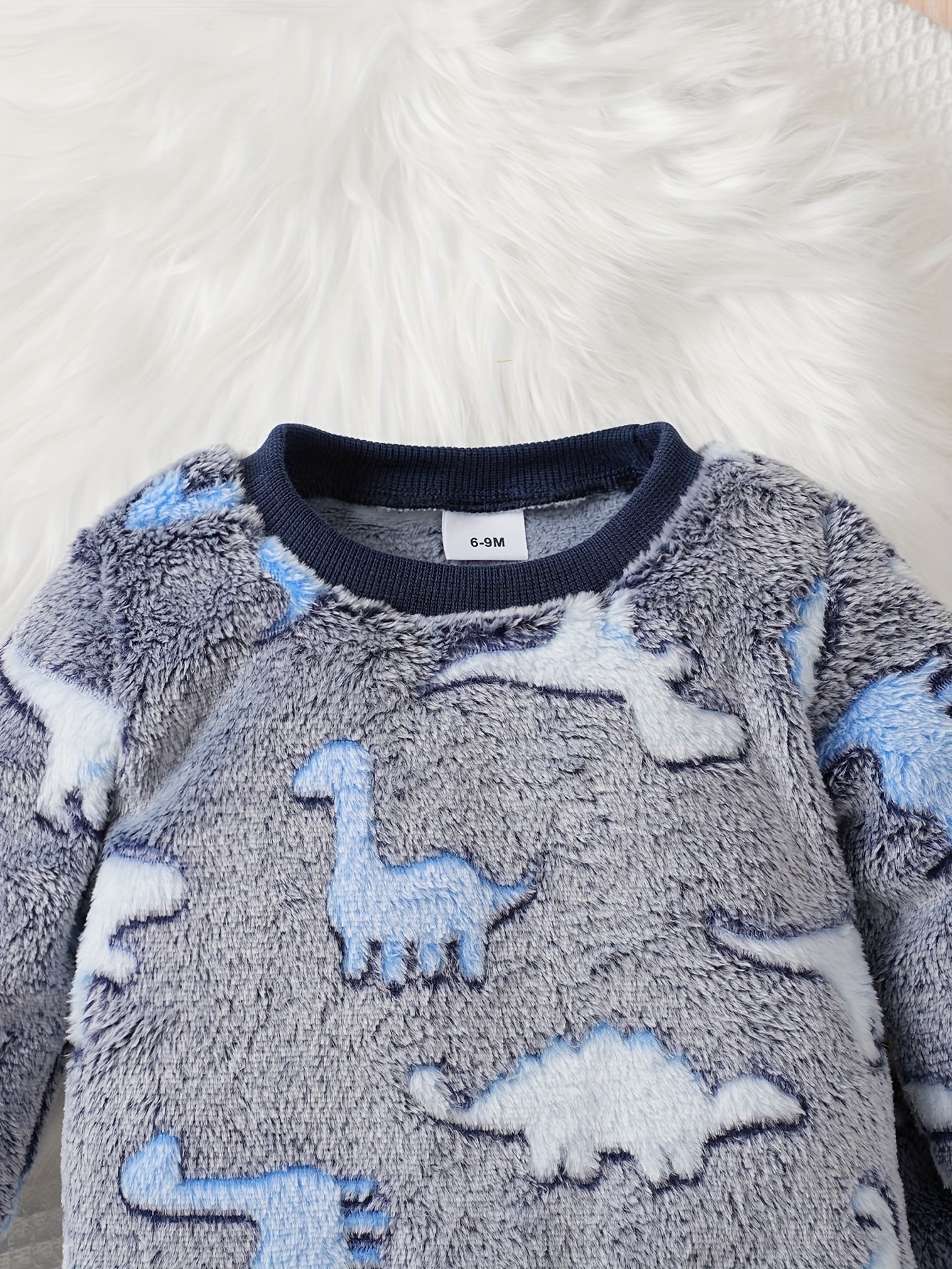 Dinosaurs Pattern Fuzzy Pullover Sweatshirt And Pants For Baby Boys