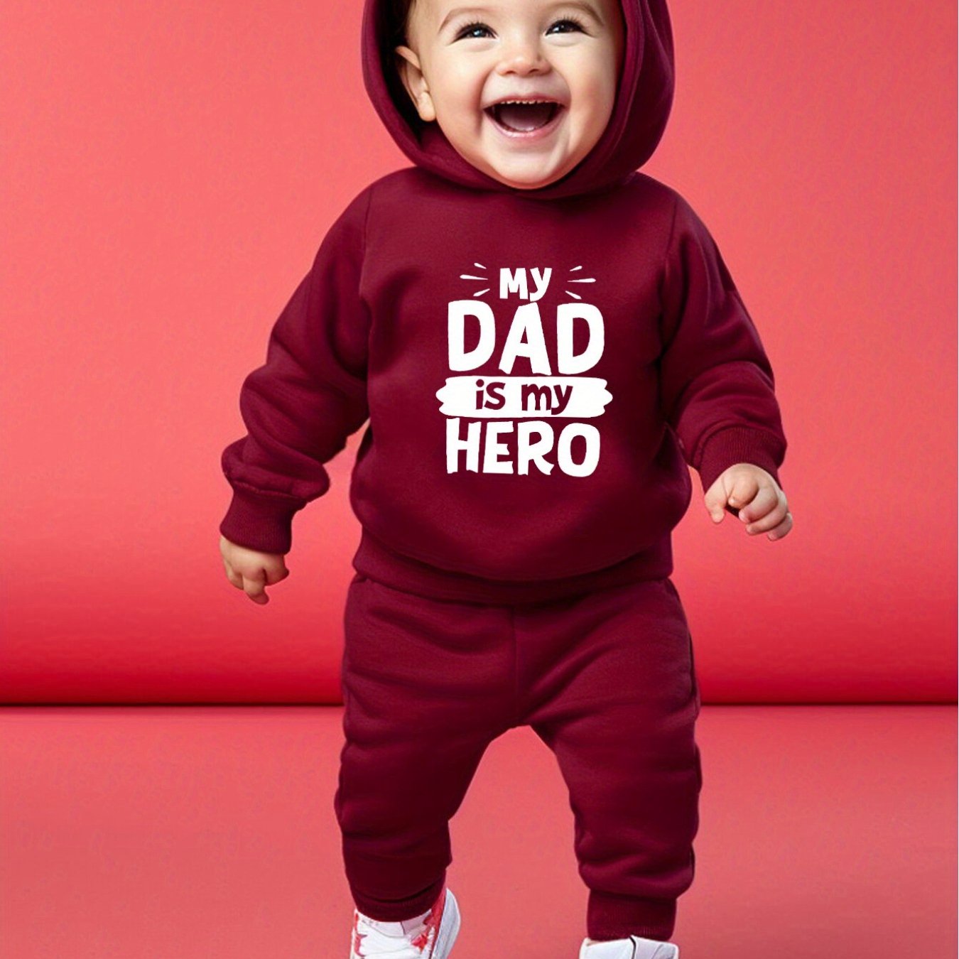 DAD IS MY HERO Print Long Sleeve Hooded Sweatshirt + Pants Set