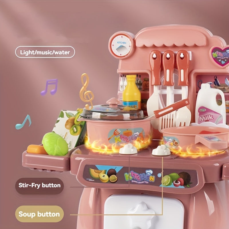 Kitchen Set With Sounds, Lights, Cooking Stove, Sink, And Play Food