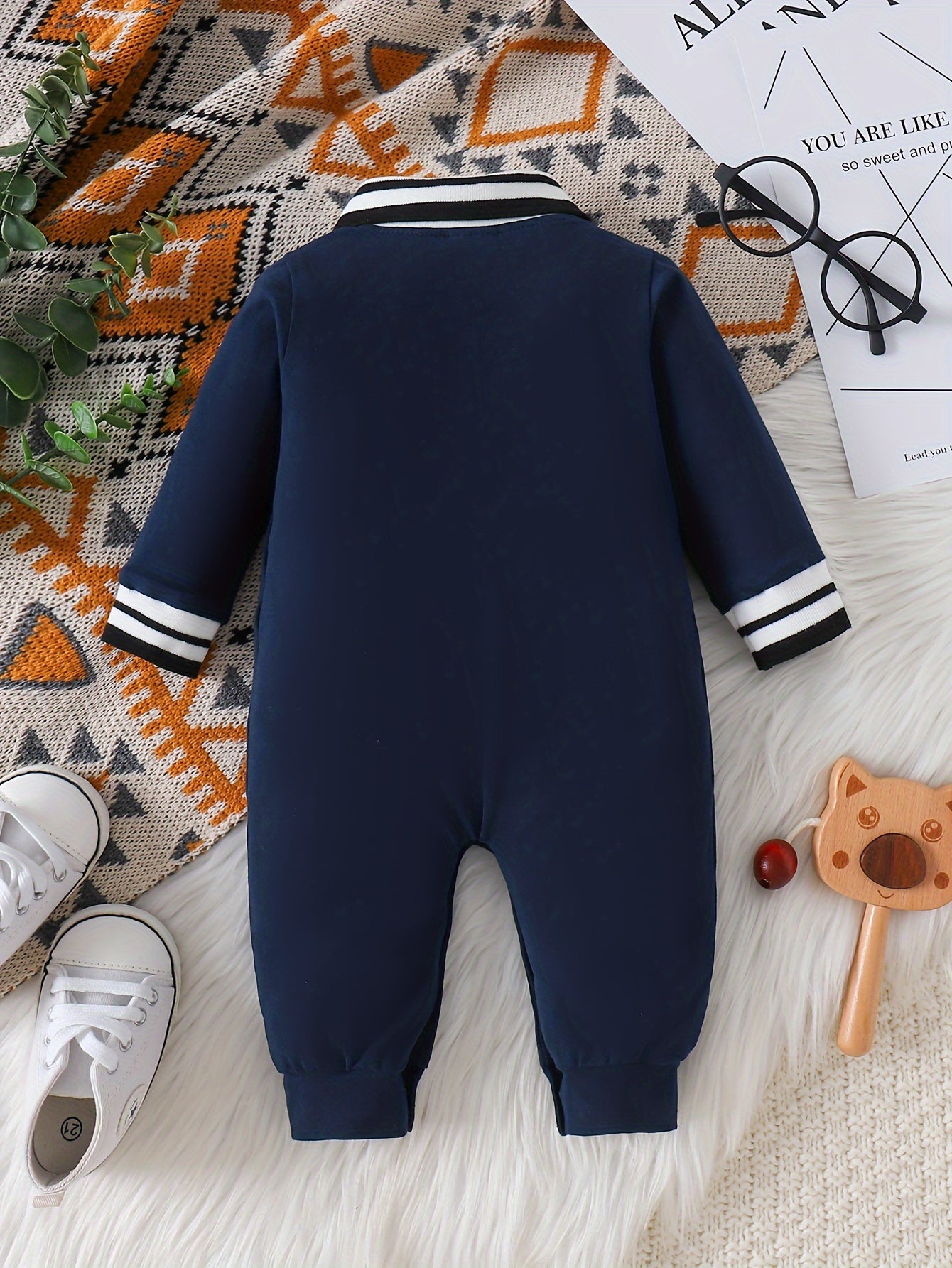 Adorable Embroidered Long-Sleeve Romper for Boys