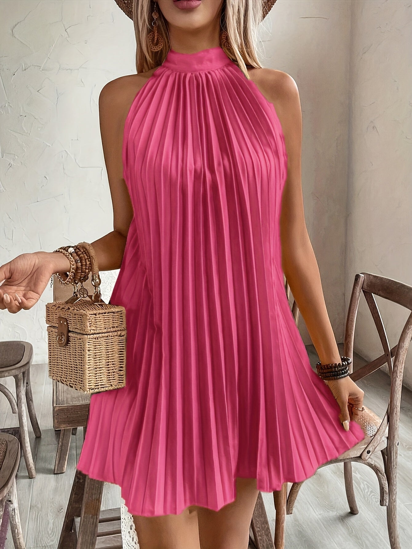 Women's SereniChic Halter Pleat  Dress