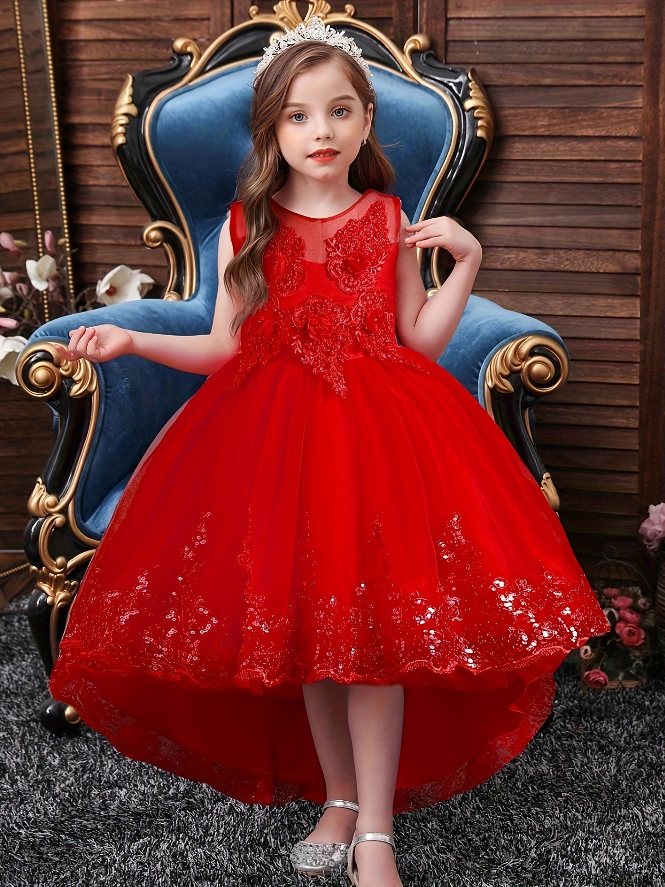 Elegant Embroidered Lace Princess Tutu Dress for Girls