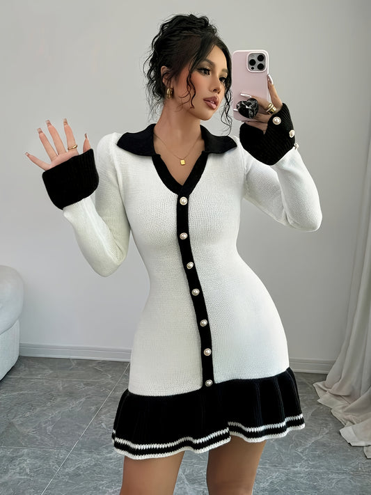 Women's Elegant V-Neck Sleeve Cozy Class Icon Dress