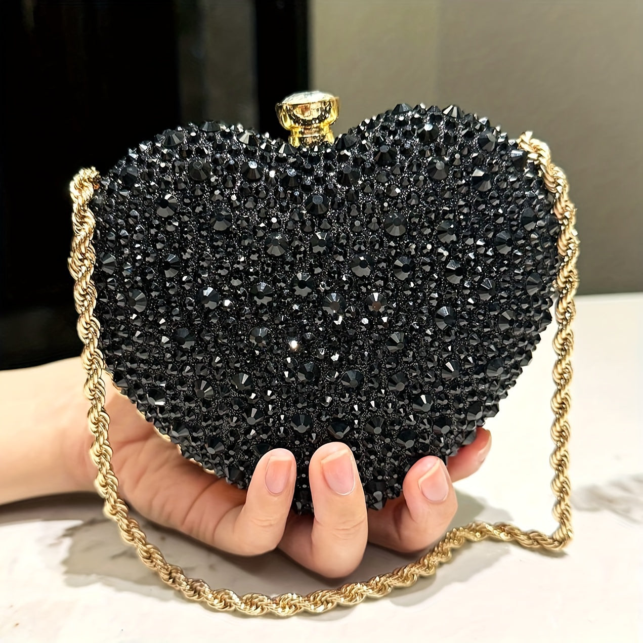 Glamorous Red Heart-shaped Clutch Bag With Diamonds Ladies' Handbags