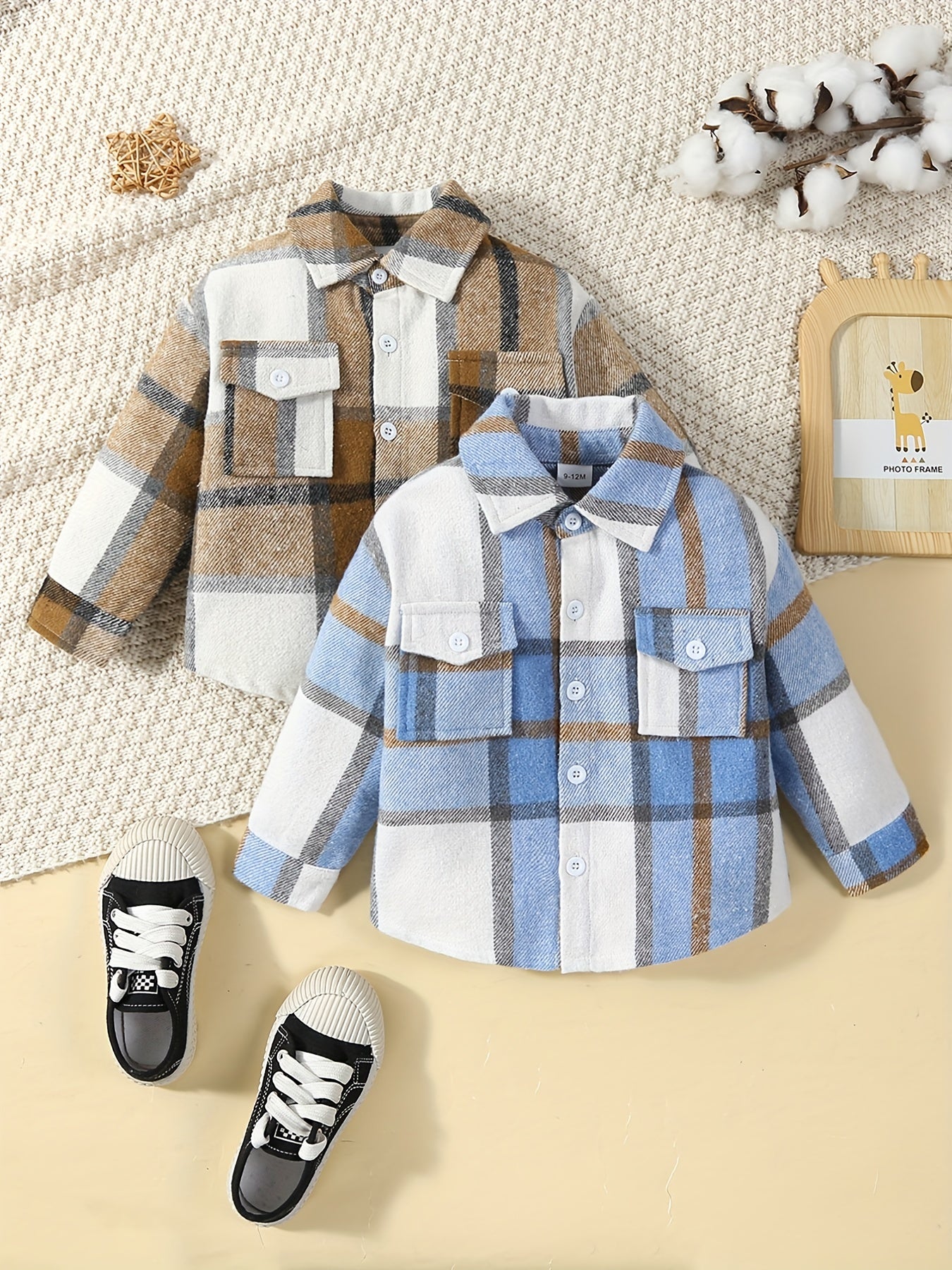 Baby Boy Stylish Casual Frayed Plaid Fabric Long Sleeve Shirt Coat Clothes