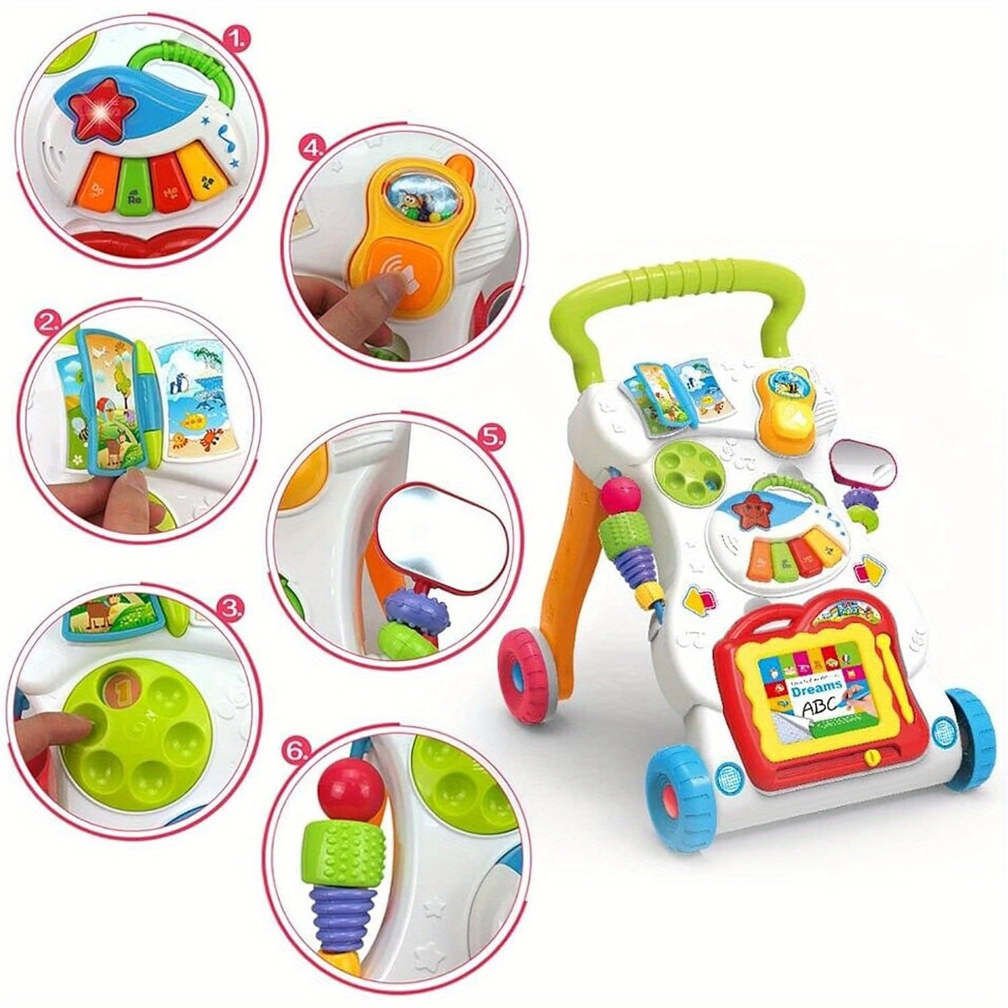 First Walker Steps 2in1 Activity Musical Car Along Ride Music Walker