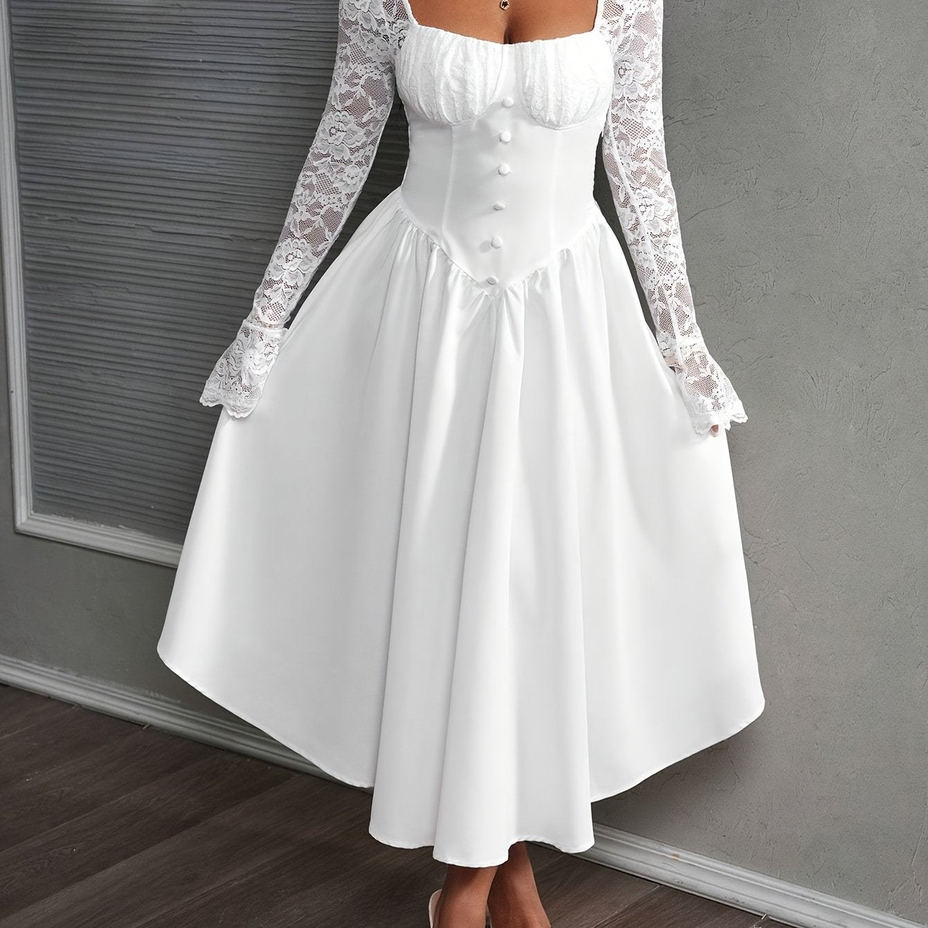 Elegant White Lace Flare Sleeve Party Dress