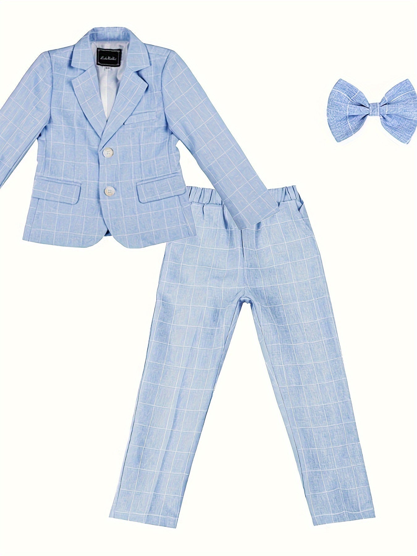 Formal Plaid Gentleman Outfits Long Sleeve Blazer & Bowtie & Pants