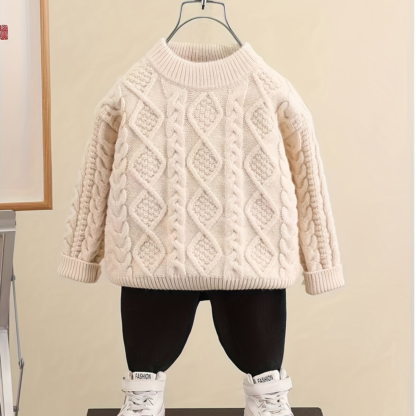 Baby Boy's Trendy Cable Knit Long Sleeves Sweater, Versatile Comfy Outdoor