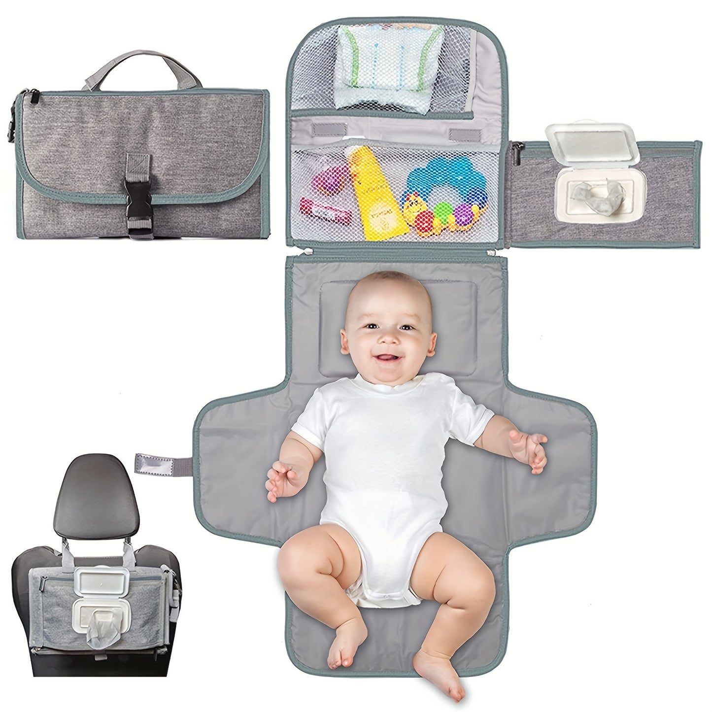 Portable Diaper Changing Pad With Built-in Head Cushion