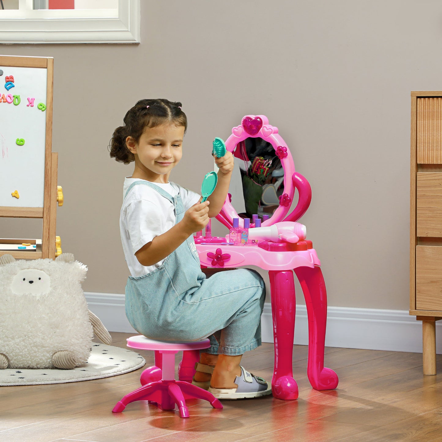 Kids Dressing Table with Mirror and Stool, Kids Vanity Table