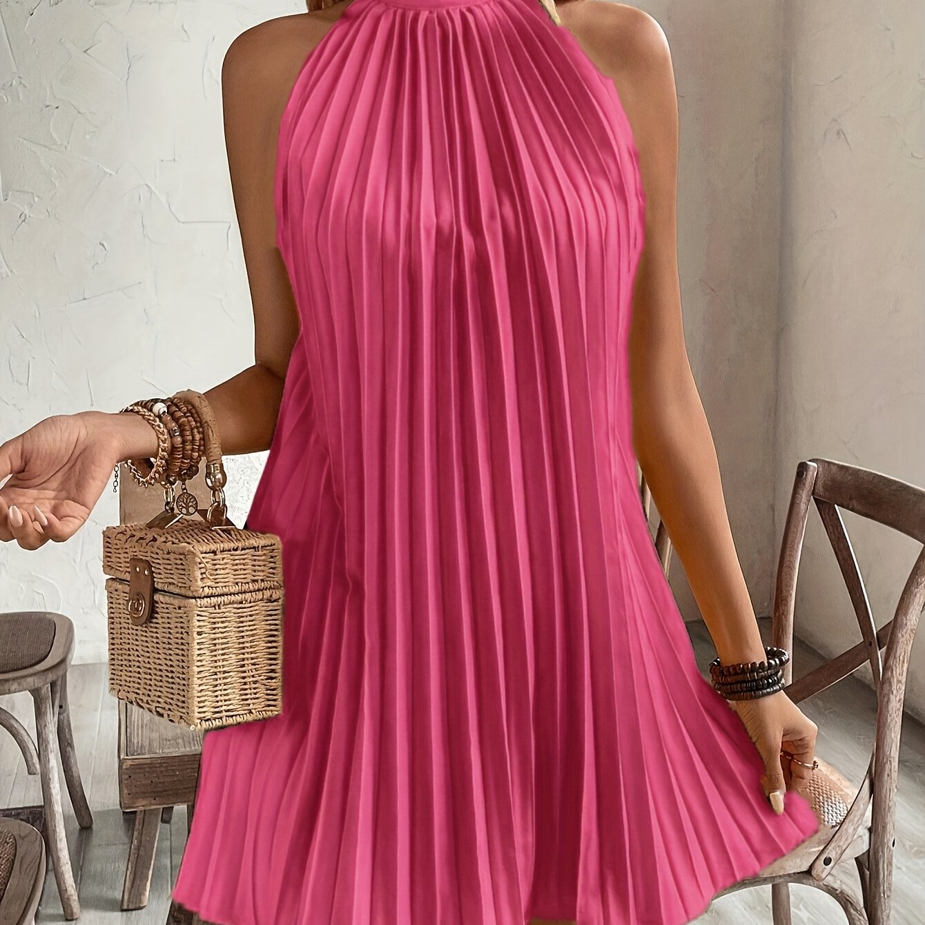 Women's SereniChic Halter Pleat  Dress