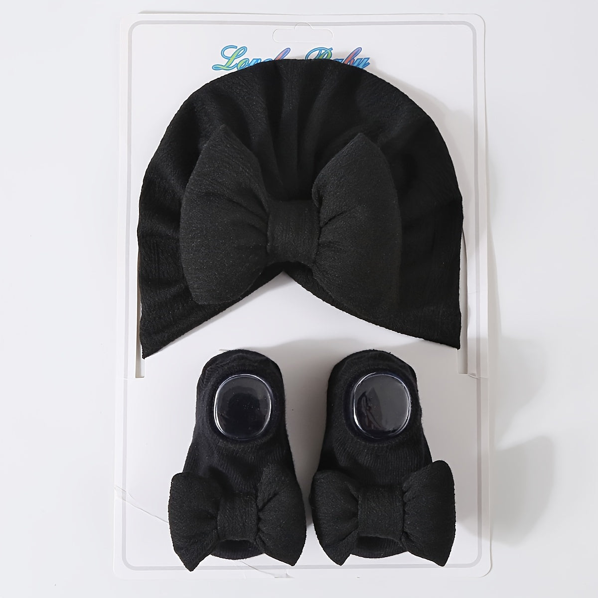 Two Piece  Newborn Knit Fleece Bow Hat & Sock Set