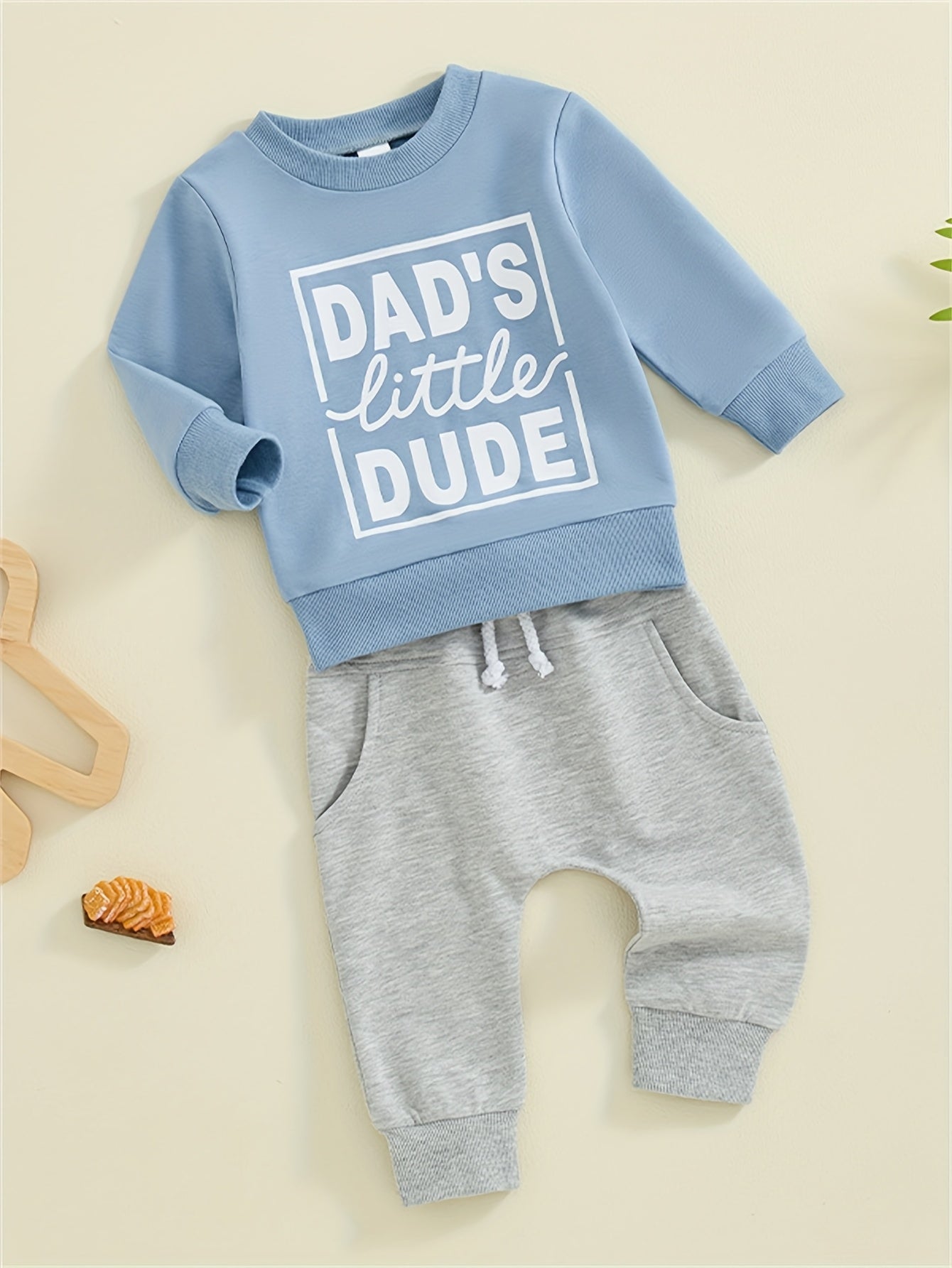 Baby's "Mama's Little Man" Print Sweatshirt & Casual Pants Outdoor Set