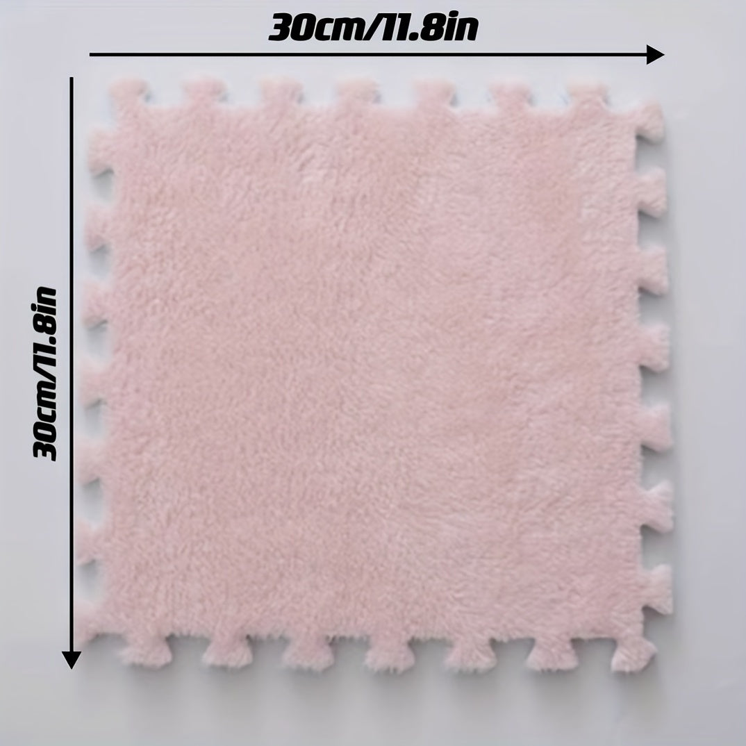 Cute Pink Puzzle Floor Mat Interlocking Fluffy Flooring Tiles