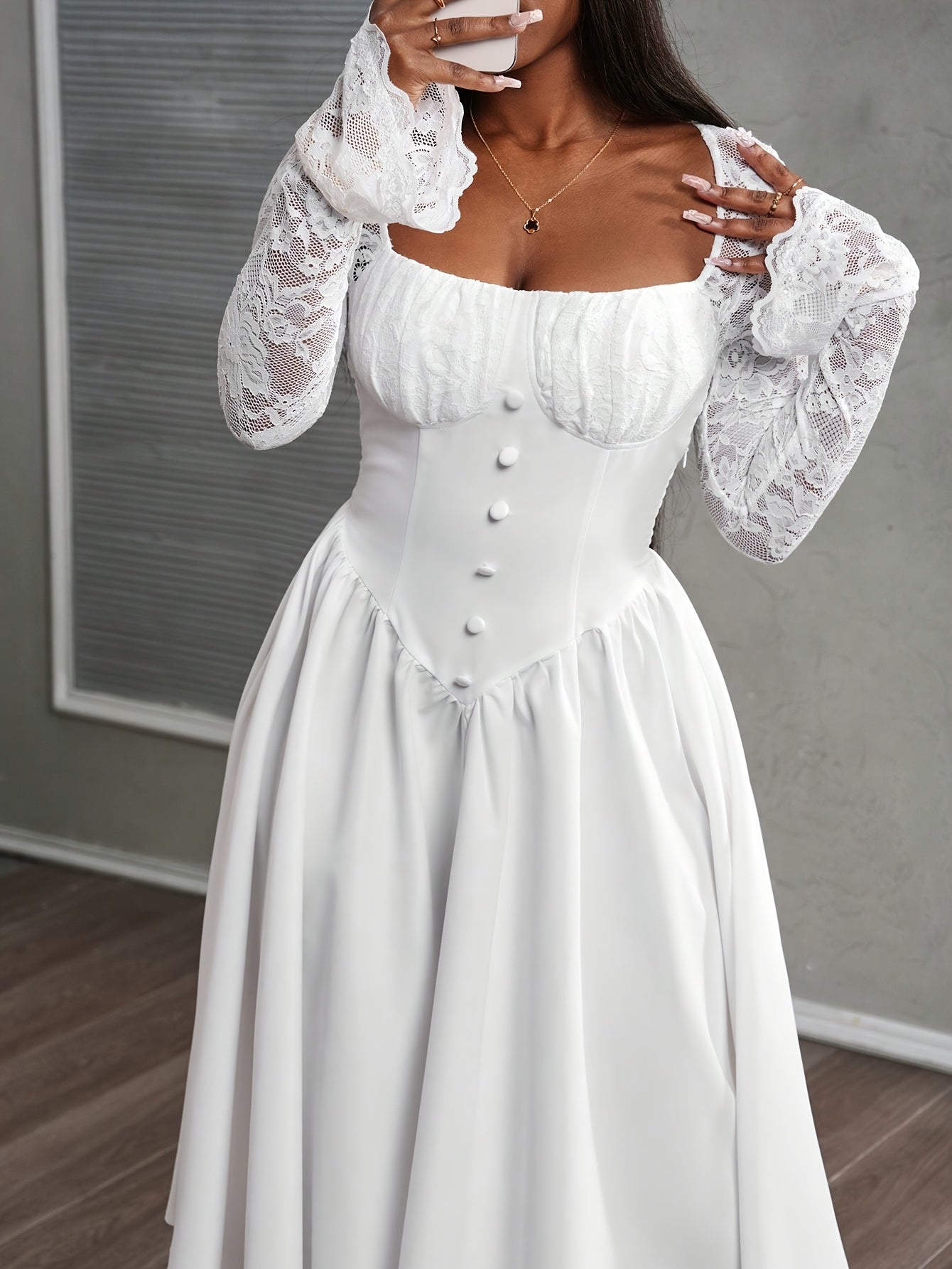 Elegant White Lace Flare Sleeve Party Dress