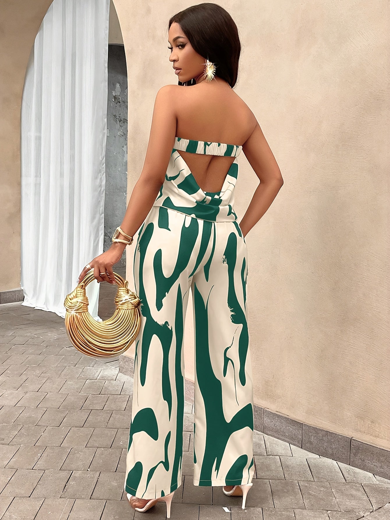 Elegant Bloom Co-Ord – Lace Strapless Top & Flowing Trousers