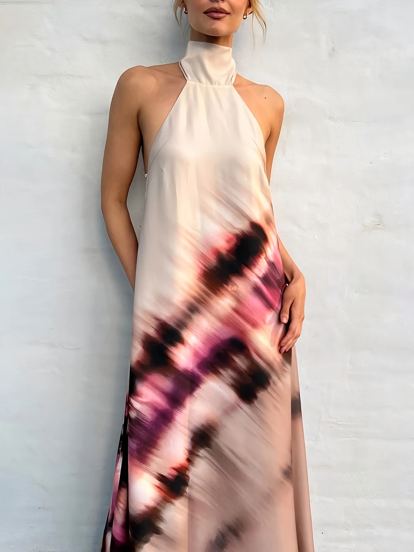 Tie-Dye Halter Waves of Elegance Dress