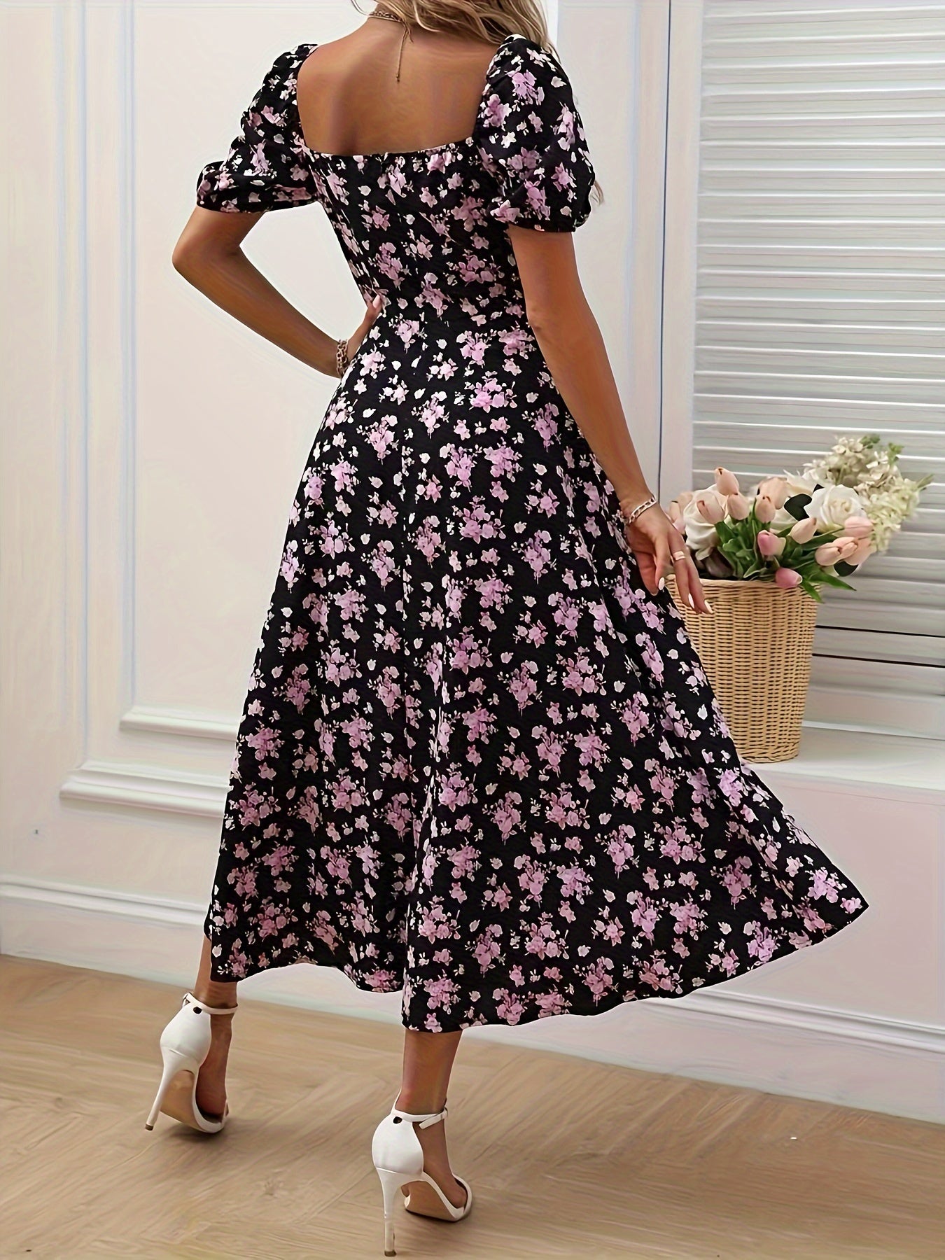 Chic High-Slit Maxi Dress – Floral Elegance