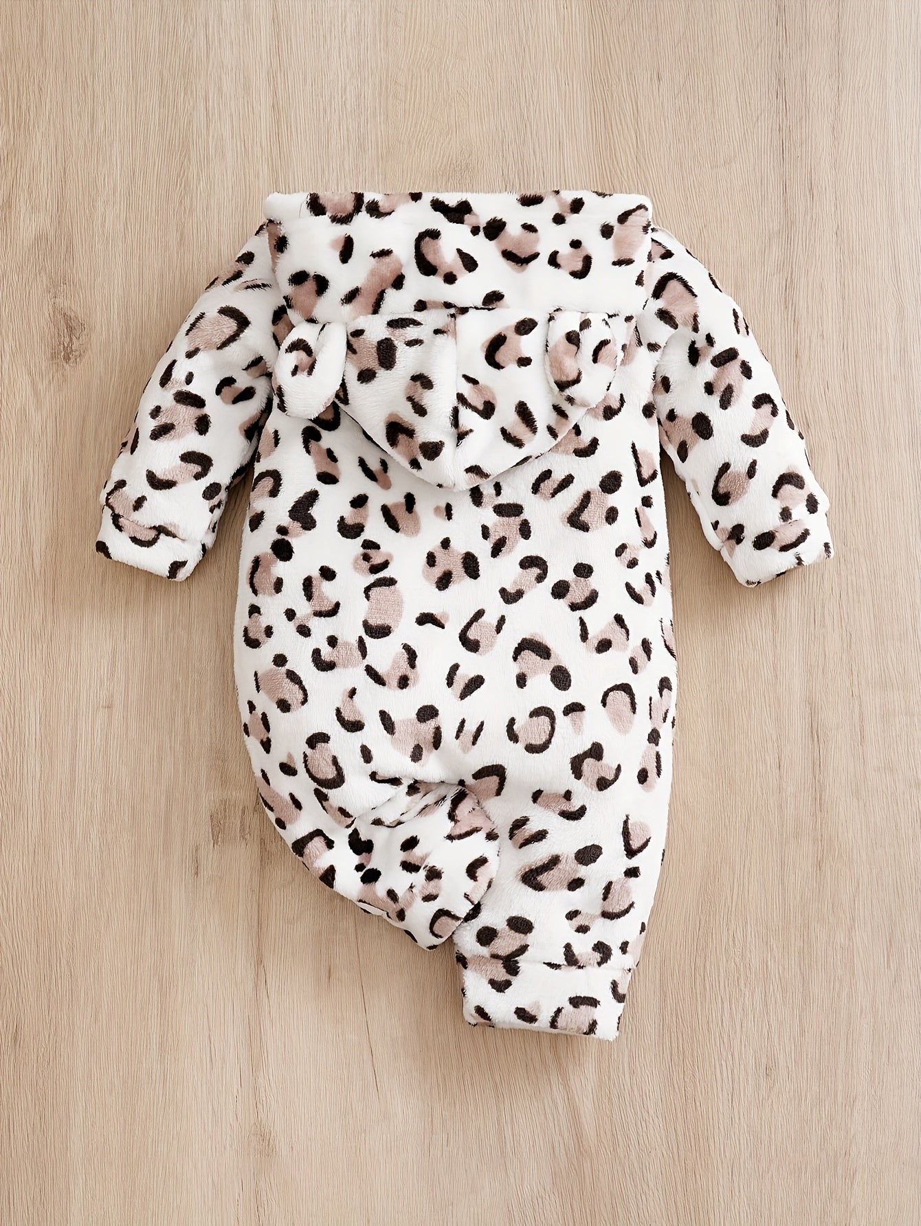 Baby's Leopard Pattern Long Sleeve Hooded Romper, Toddler & Infant Boy's Bodysuit