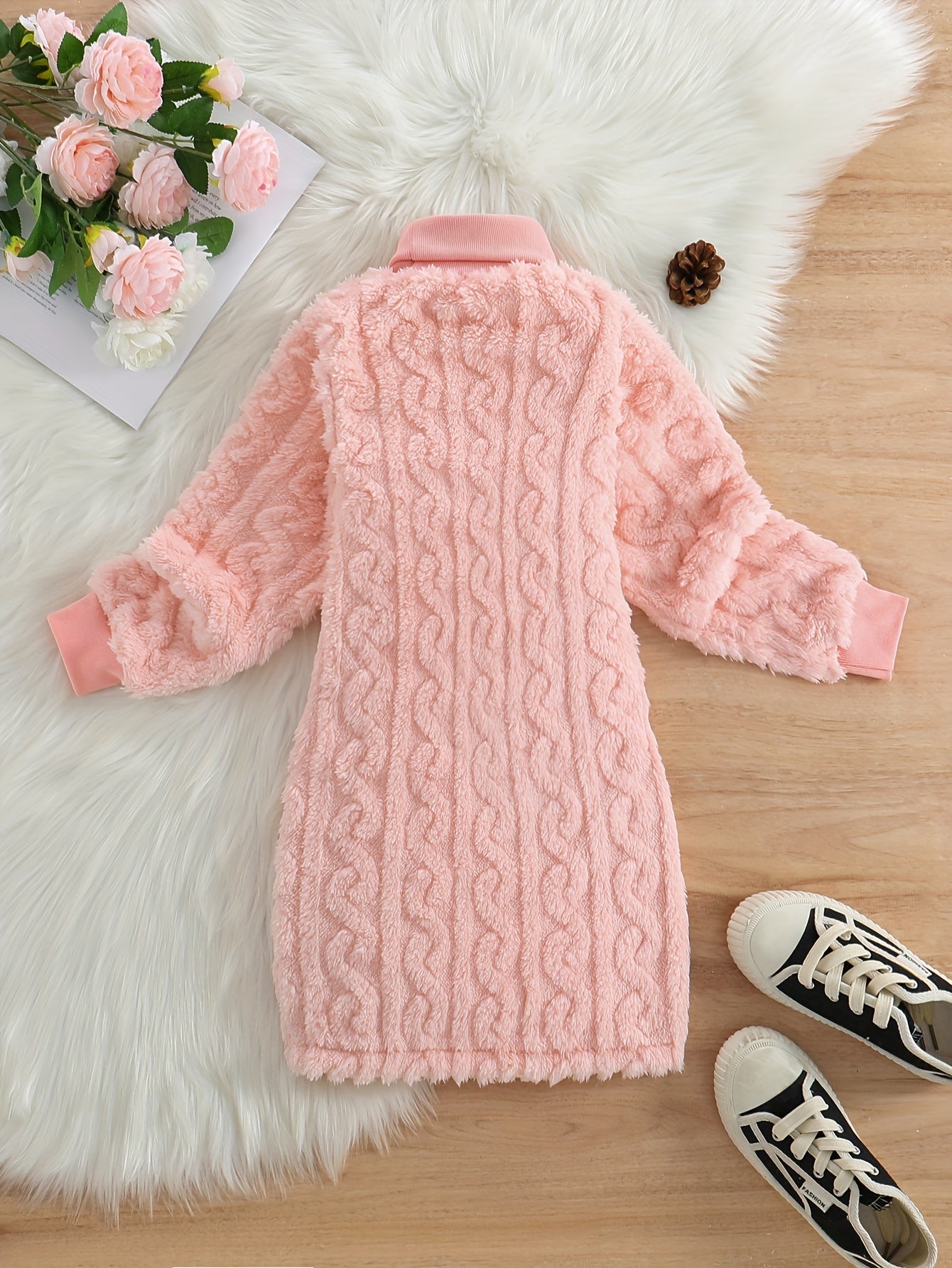 Girls Winter Thickened Fleece Turtleneck Dress