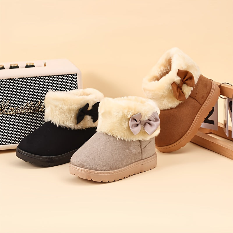 Trendy Cute Bowknot Decor Plus Fleece Snow Boots For Girls