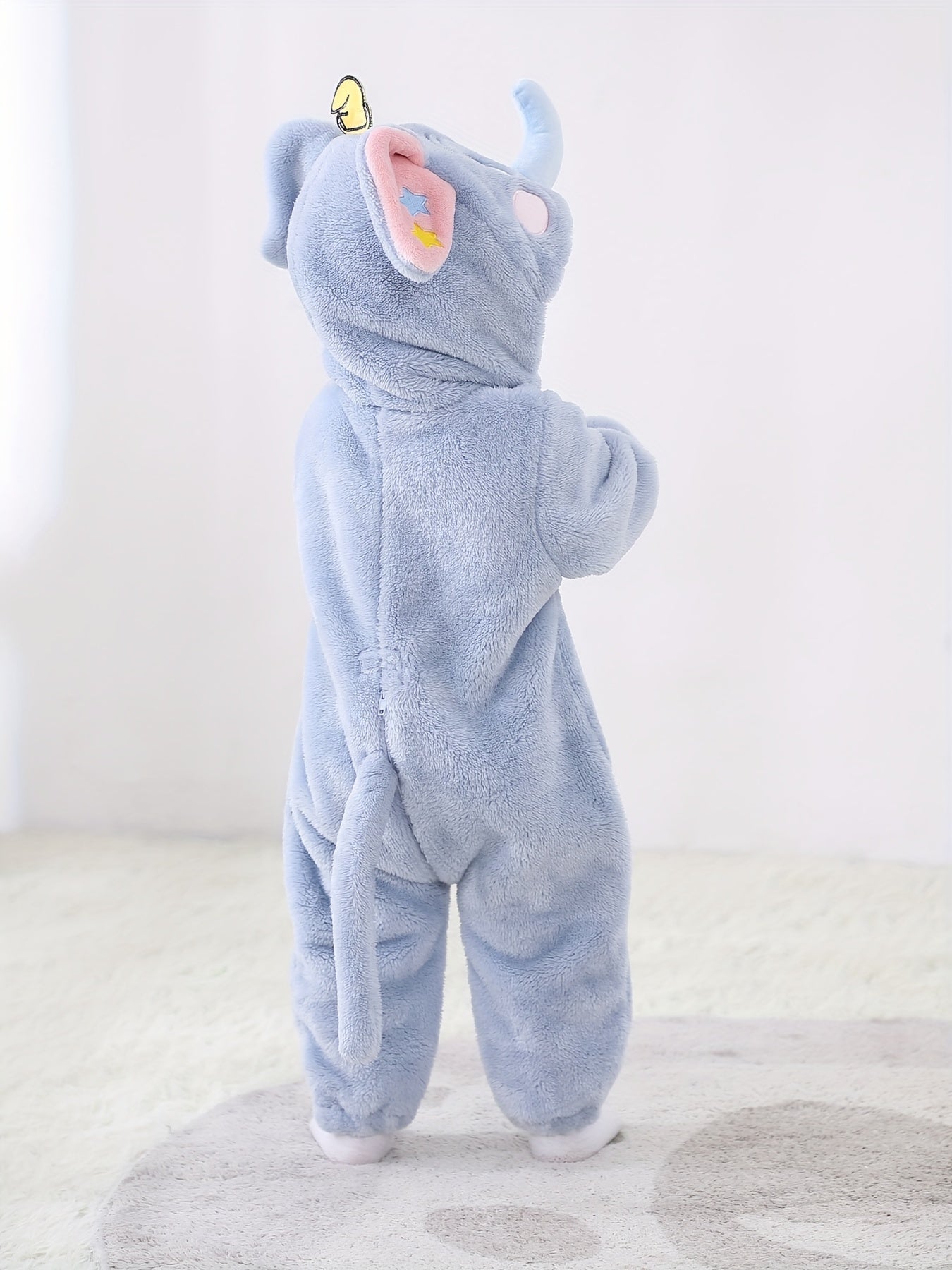 Baby Cute Blue Elephant Hooded Single Layer Onesie