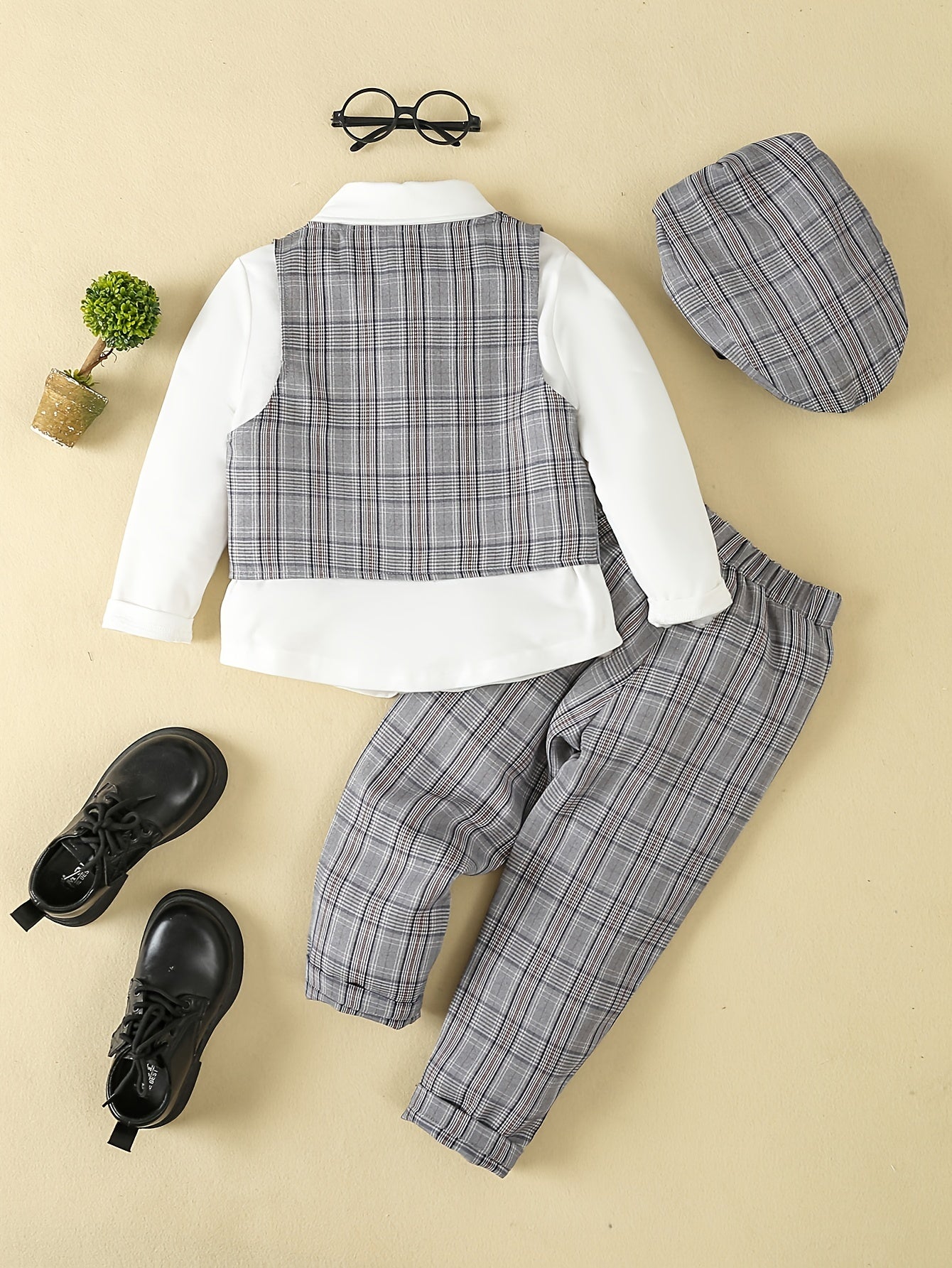 Formal Gentleman Outfits Long Sleeve Bowtie Shirt & Pants & Vest & Hat