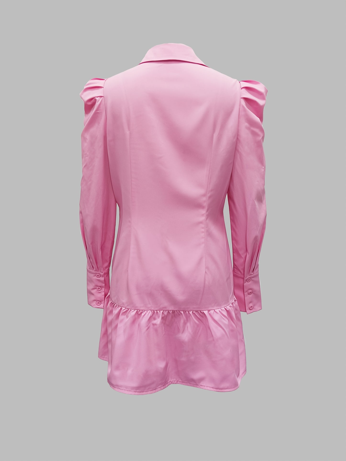 Women's Elegant Bright Pink Ruffle Hem Shirt Dress