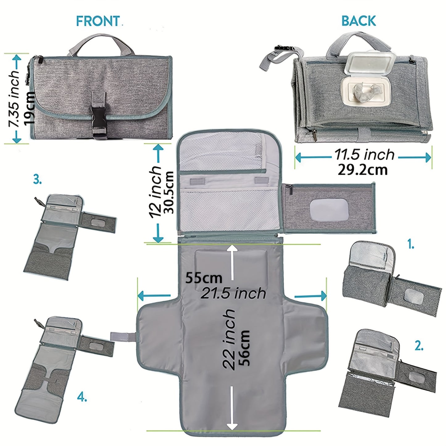 Portable Diaper Changing Pad With Built-in Head Cushion