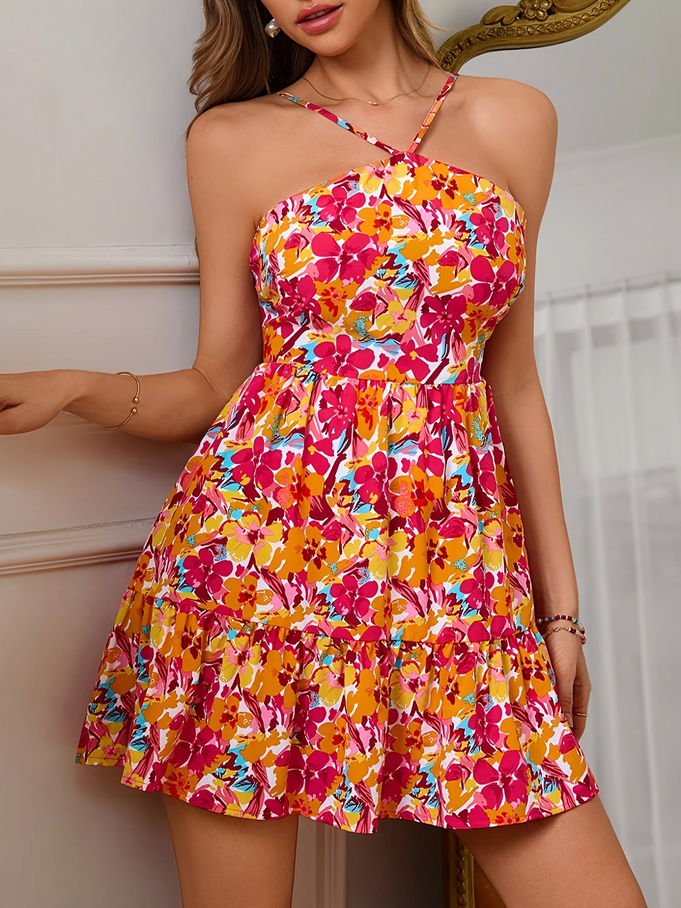 Sleeveless A-Line Dress with a Neck Tie