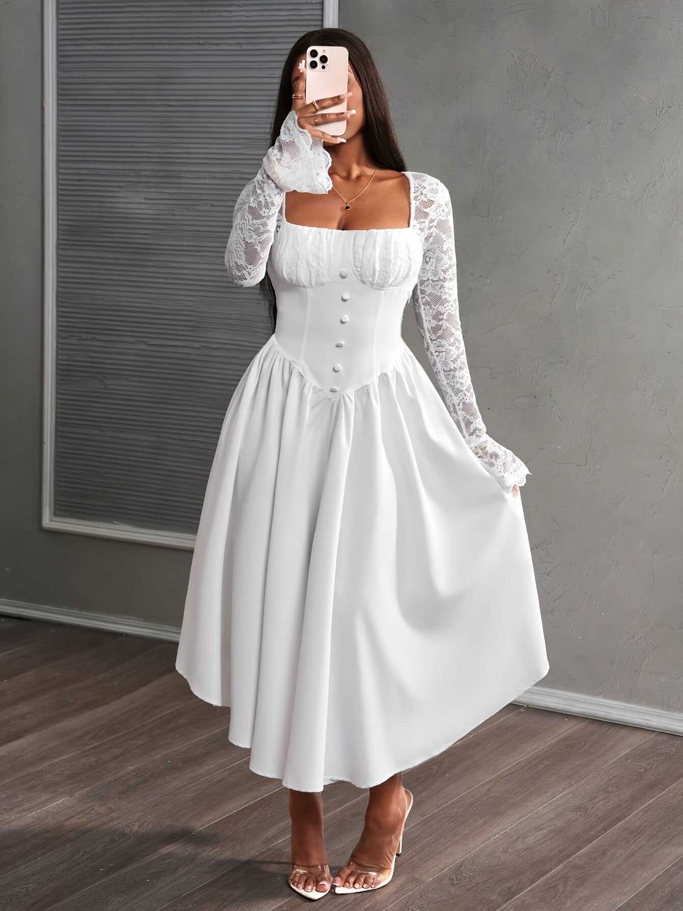 Elegant White Lace Flare Sleeve Party Dress